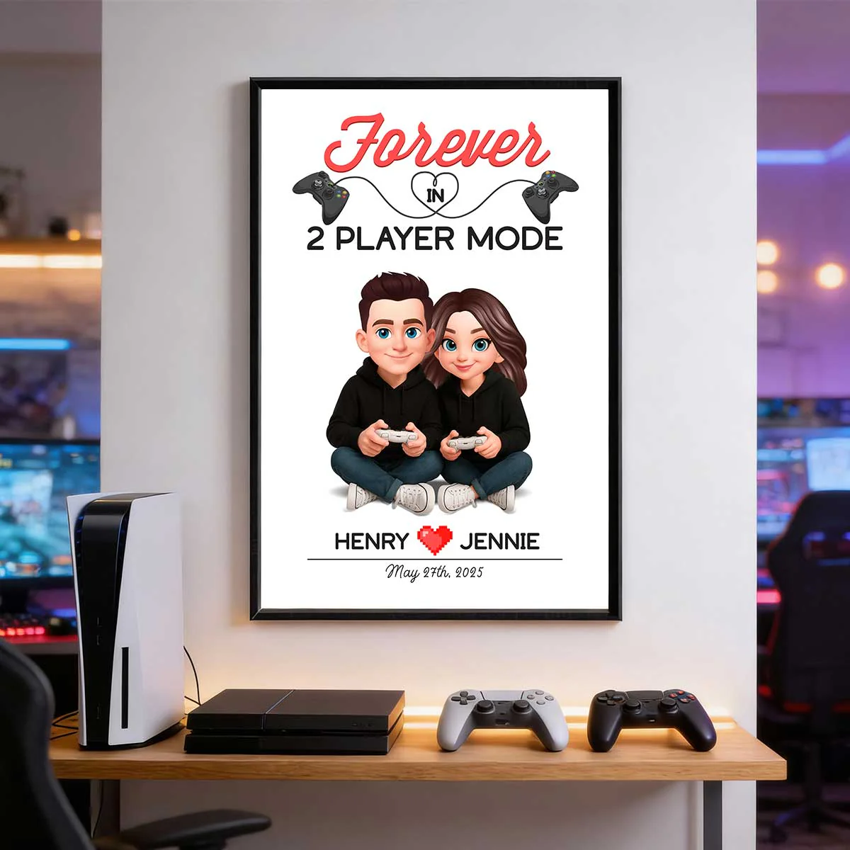 Gaming Couple Forever In 2 Player Mode - Personalized Poster - Heartfelt Valentine, Anniversary Gift For Gamers, For Him, For Her - Image 6