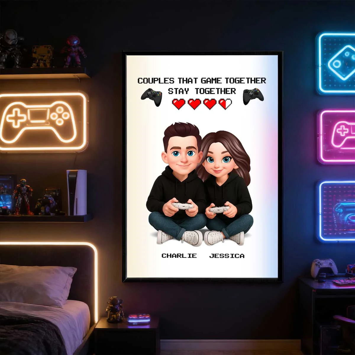 Gaming Couple Game Together Stay Together - Personalized Poster - Heartfelt Valentine, Anniversary Gift For Gamers, For Him, For Her - Image 7