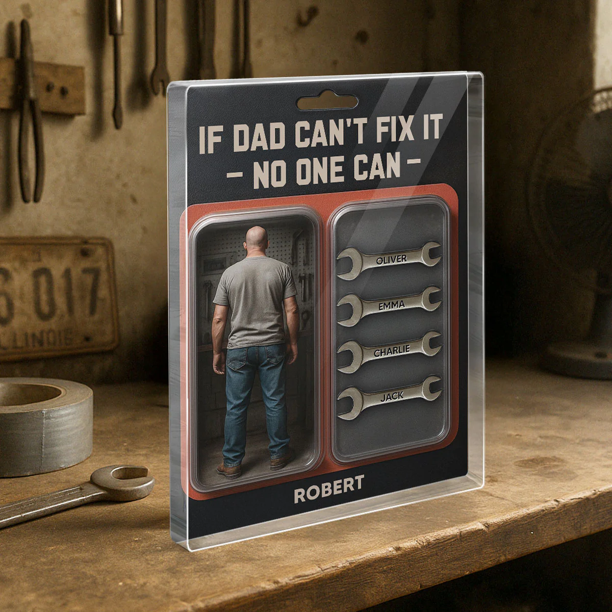 Garage DIY Mechanic Dad Grandpa  Gift Figure Style Personalized Acrylic Block Plaque - Image 2