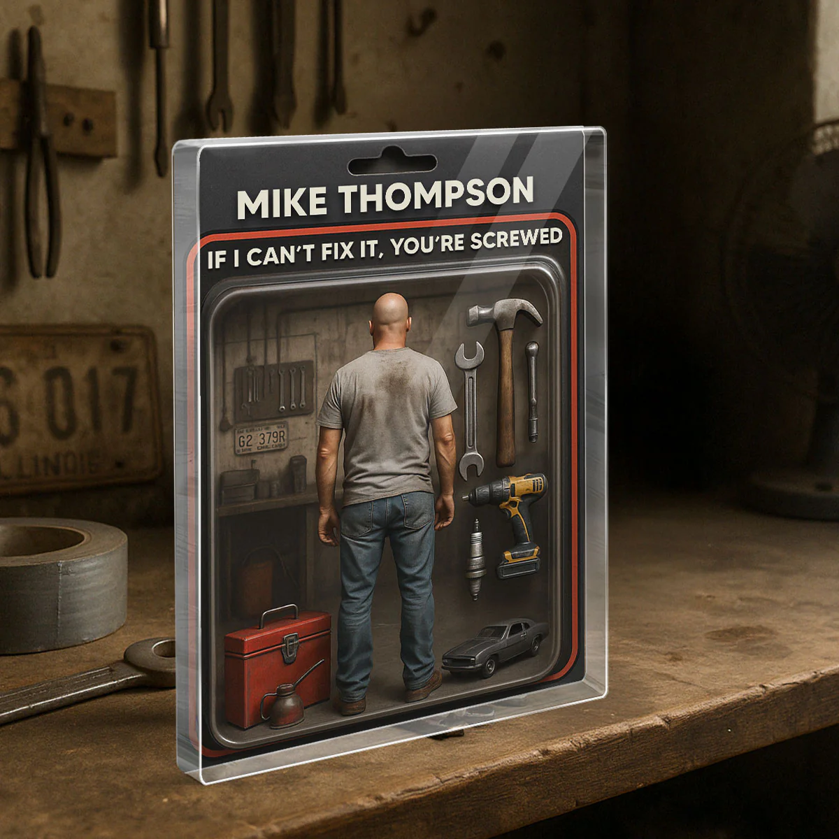 Garage DIY Mechanic Dad Grandpa Man Realistic Figure Style Personalized Acrylic Block Plaque - Image 2