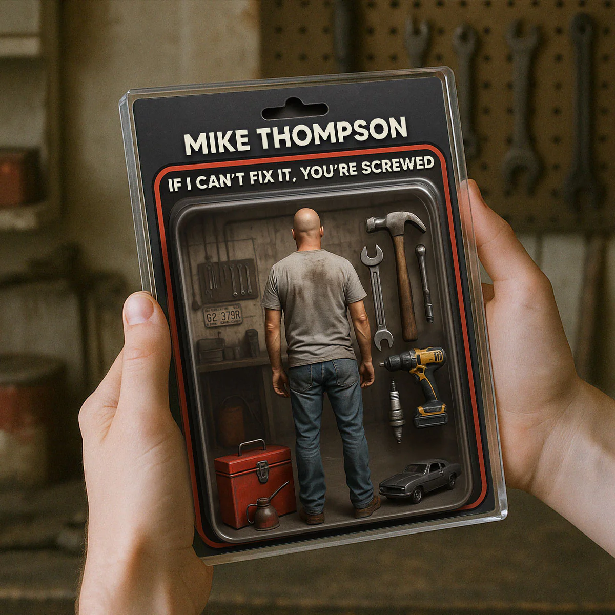 Garage DIY Mechanic Dad Grandpa Man Realistic Figure Style Personalized Acrylic Block Plaque - Image 3