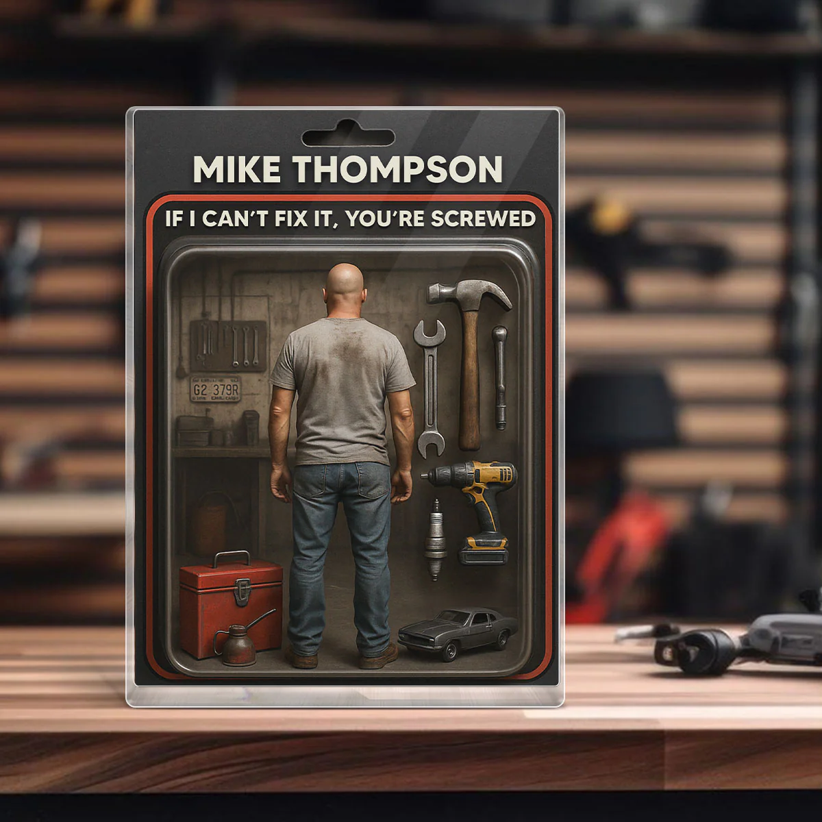 Garage DIY Mechanic Dad Grandpa Man Realistic Figure Style Personalized Acrylic Block Plaque - Image 4