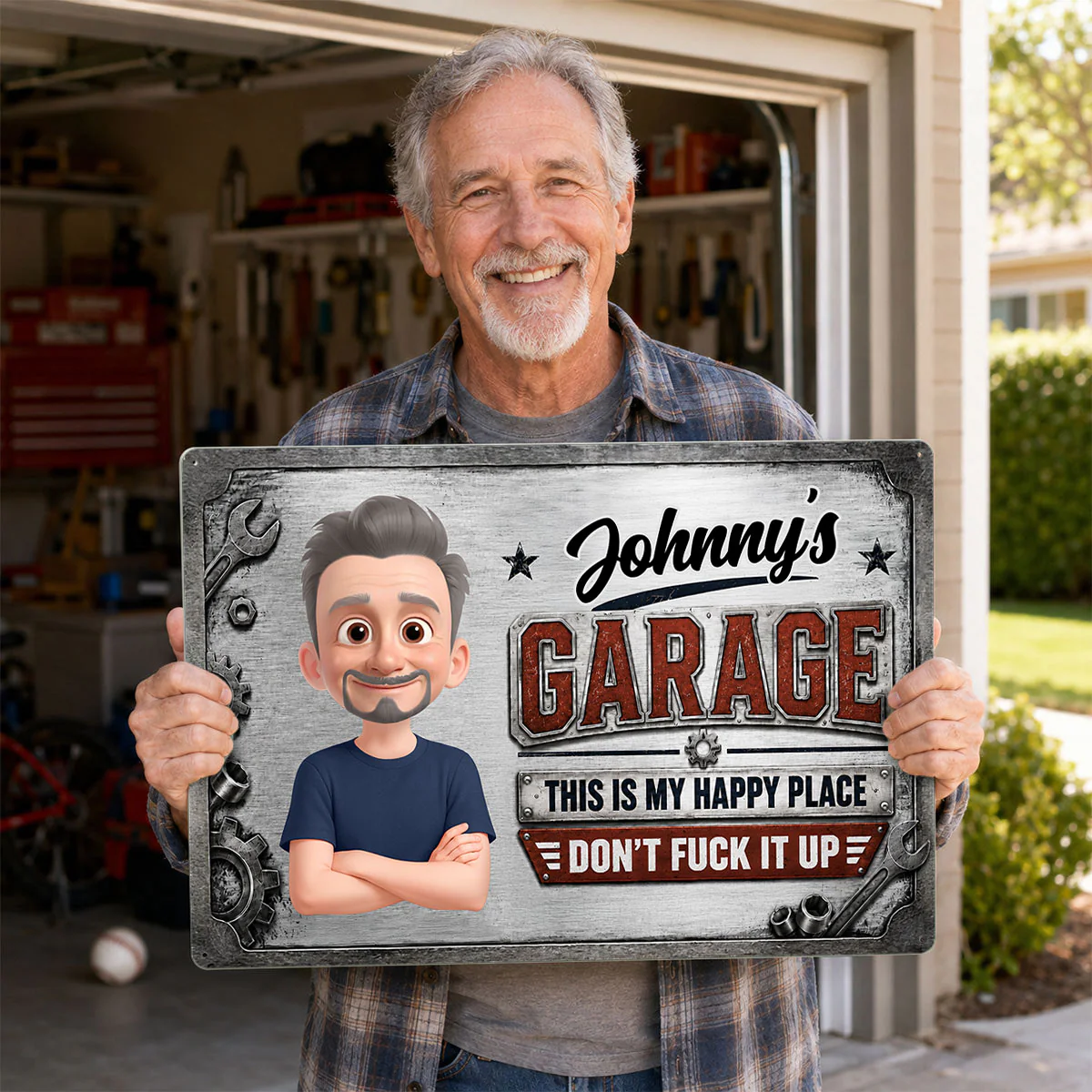 Garage This Is My Happy Place - Personalized Metal Sign - Funny Sarcasm Gift For Man, Dad, Husband, Handyman, Mechanic, Workshop, Man Cave Decor - Image 2