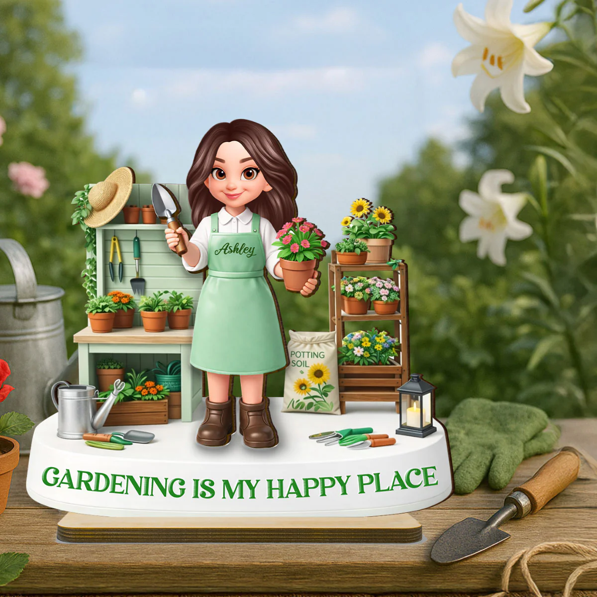 Gardening Is My Happy Place - Personalized 2-Layered Wooden Plaque - Gift For Mom, Grandma - Image 2