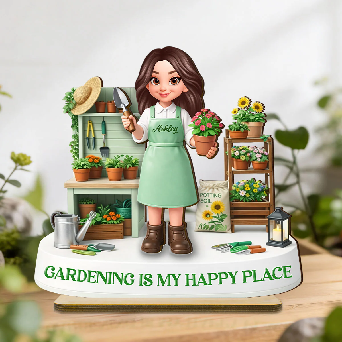 Gardening Is My Happy Place - Personalized 2-Layered Wooden Plaque - Gift For Mom, Grandma - Image 3