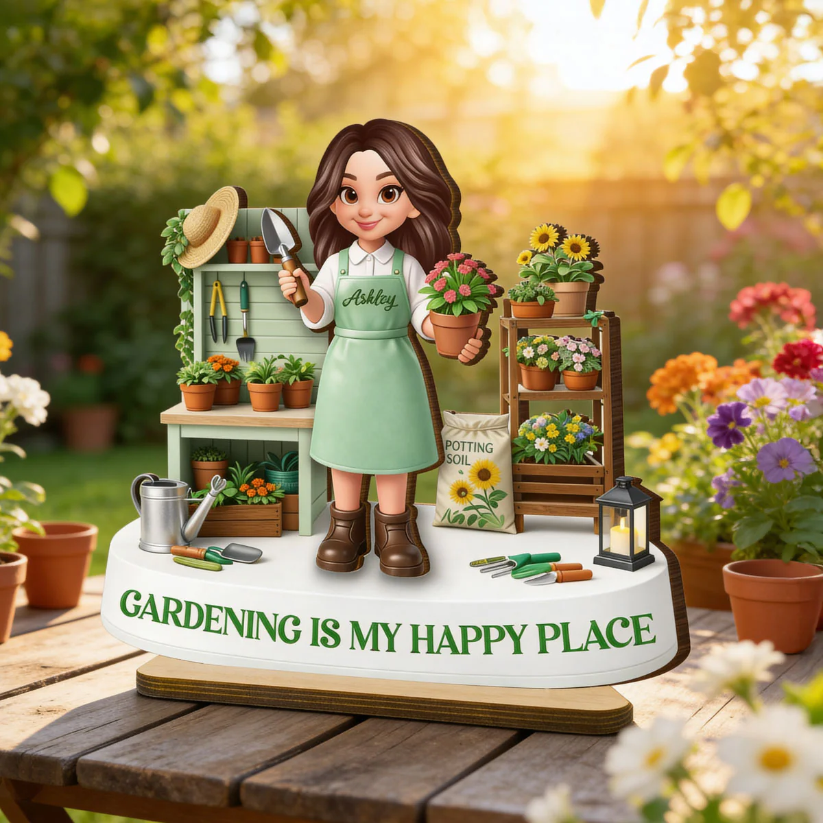 Gardening Is My Happy Place - Personalized 2-Layered Wooden Plaque - Gift For Mom, Grandma - Image 4