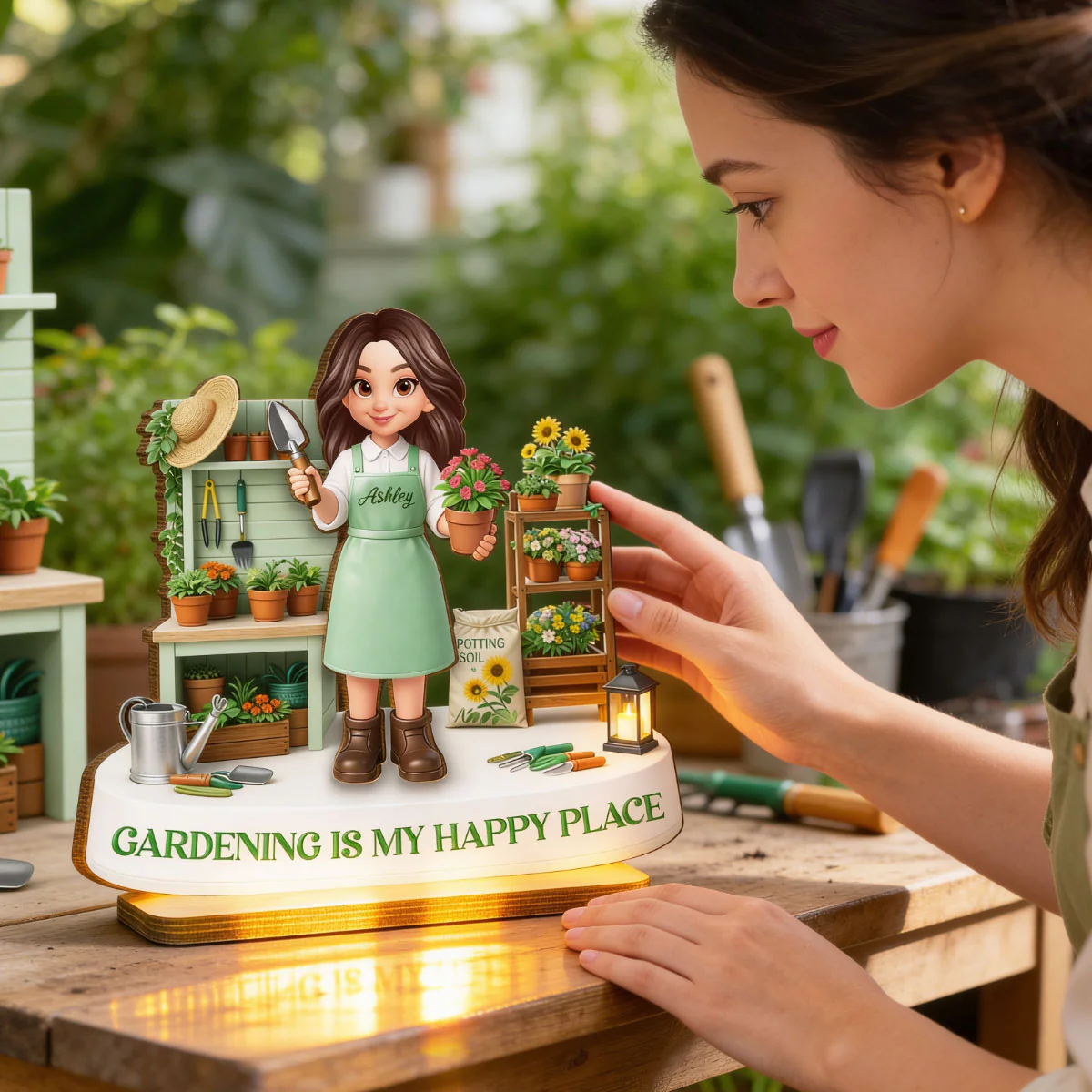 Gardening Is My Happy Place - Personalized 2-Layered Wooden Plaque - Gift For Mom, Grandma - Image 5