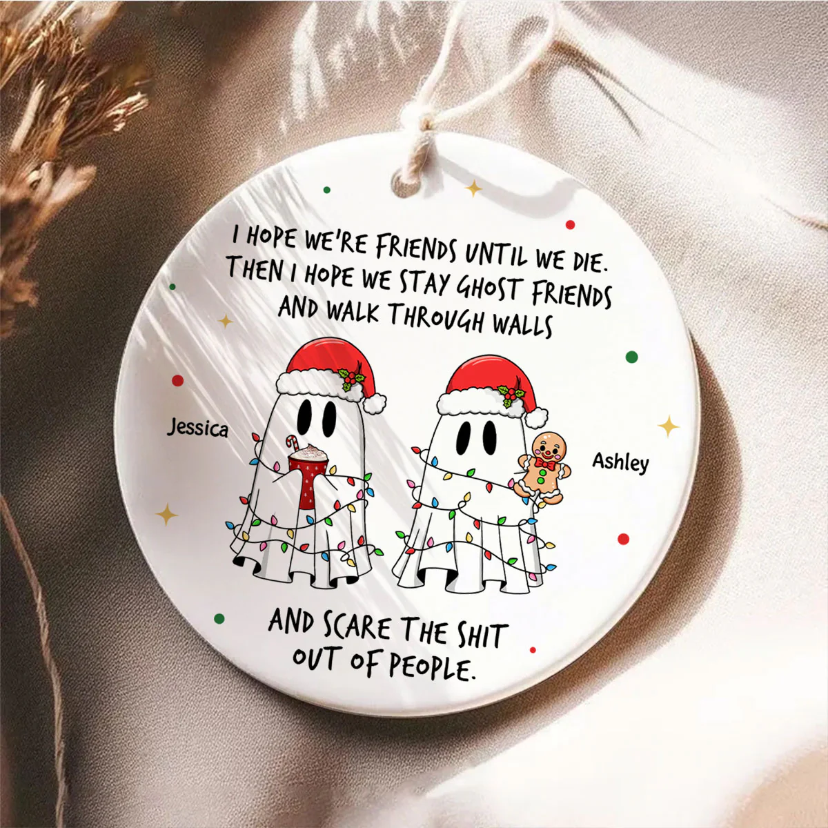 Ghost Friends Funny Christmas Gift Personalized Circle Ceramic Ornament, Christmas Gift for Best Friends, Besties, Coworkers - Image 6