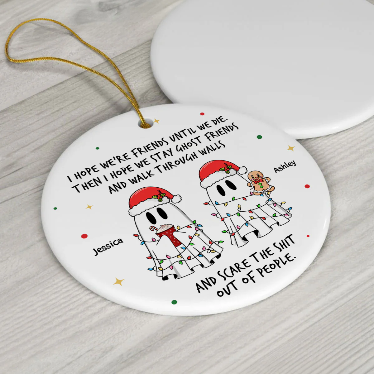 Ghost Friends Funny Christmas Gift Personalized Circle Ceramic Ornament, Christmas Gift for Best Friends, Besties, Coworkers - Image 8