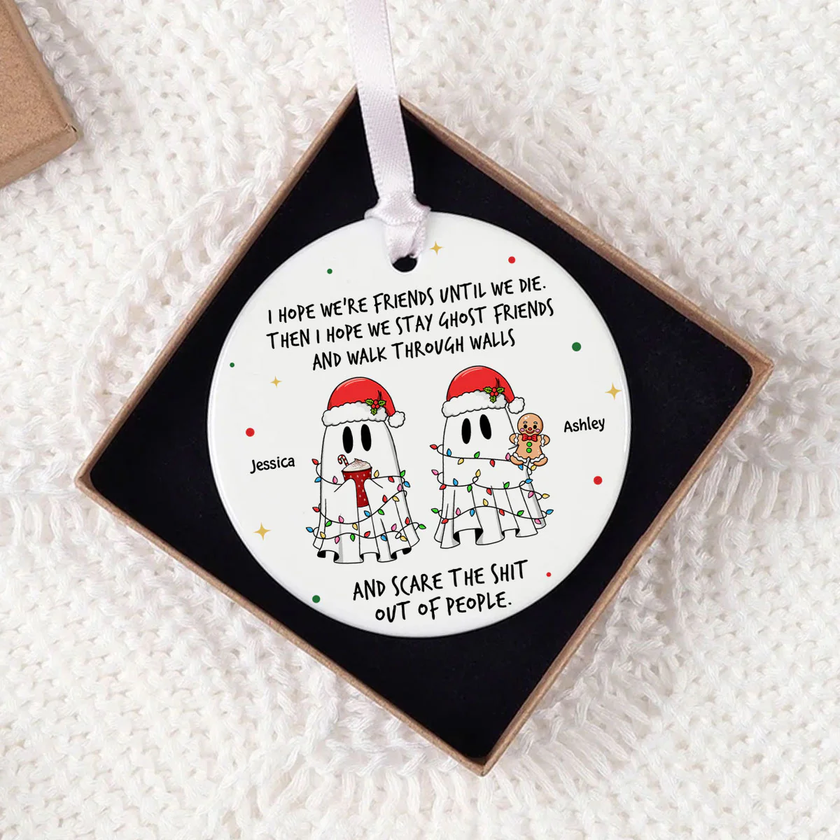 Ghost Friends Funny Christmas Gift Personalized Circle Ceramic Ornament, Christmas Gift for Best Friends, Besties, Coworkers - Image 9