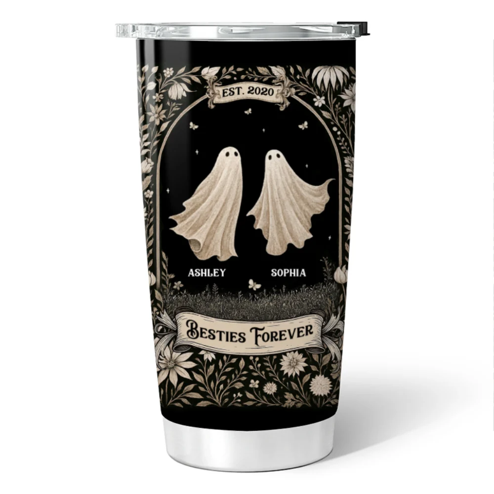 Ghost Friends Vintage Gothic Background Personalized Tumbler, Halloween gift for Besties, Sisters - Image 8