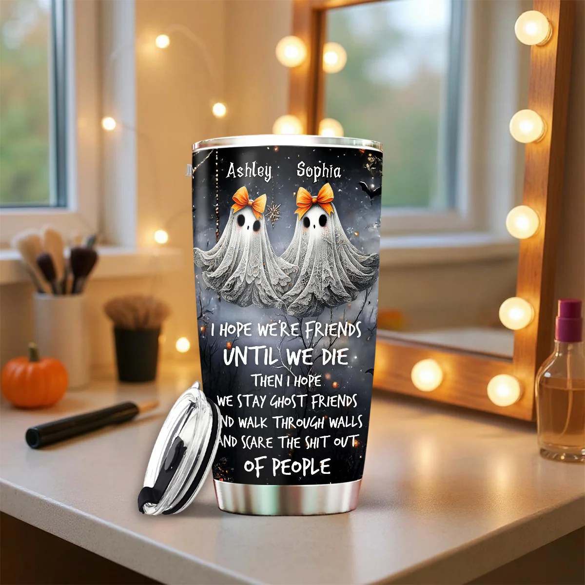 Ghoulmates Besties Personalized Tumbler, Halloween Gift for Best Friends - Image 10