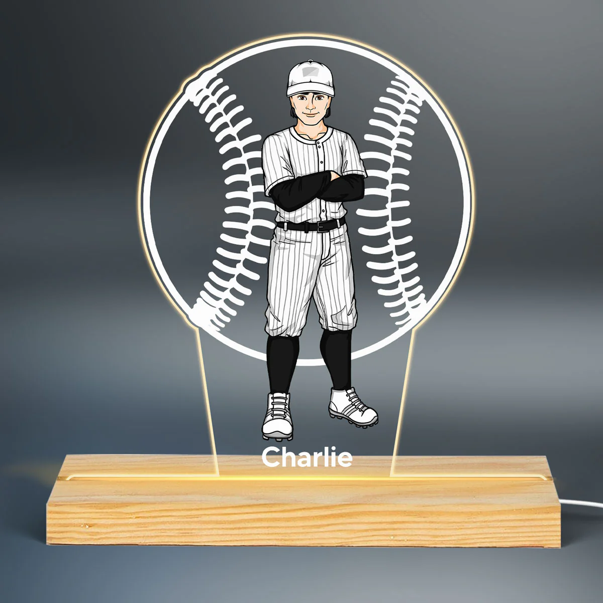 Gift For Baseball Player Personalized Custom Shape Acrylic Plaque With LED Night Light - Image 3