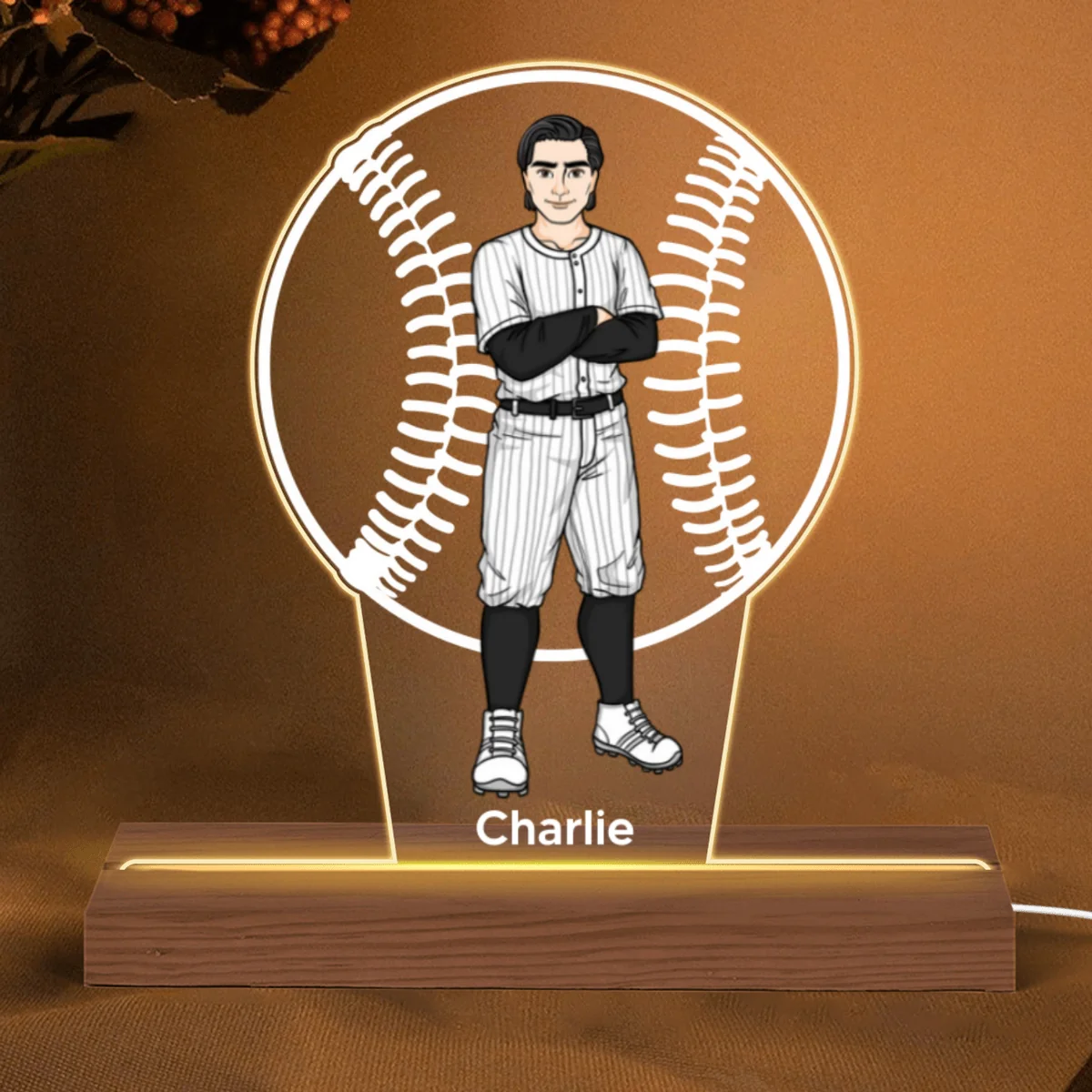 Gift For Baseball Player Personalized Custom Shape Acrylic Plaque With LED Night Light - Image 5