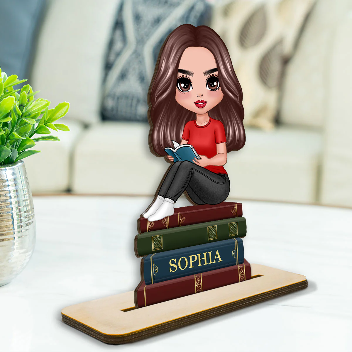 Gift For Book Lover Book Worm Custom Personalized Standing Wooden Plaque - Image 4