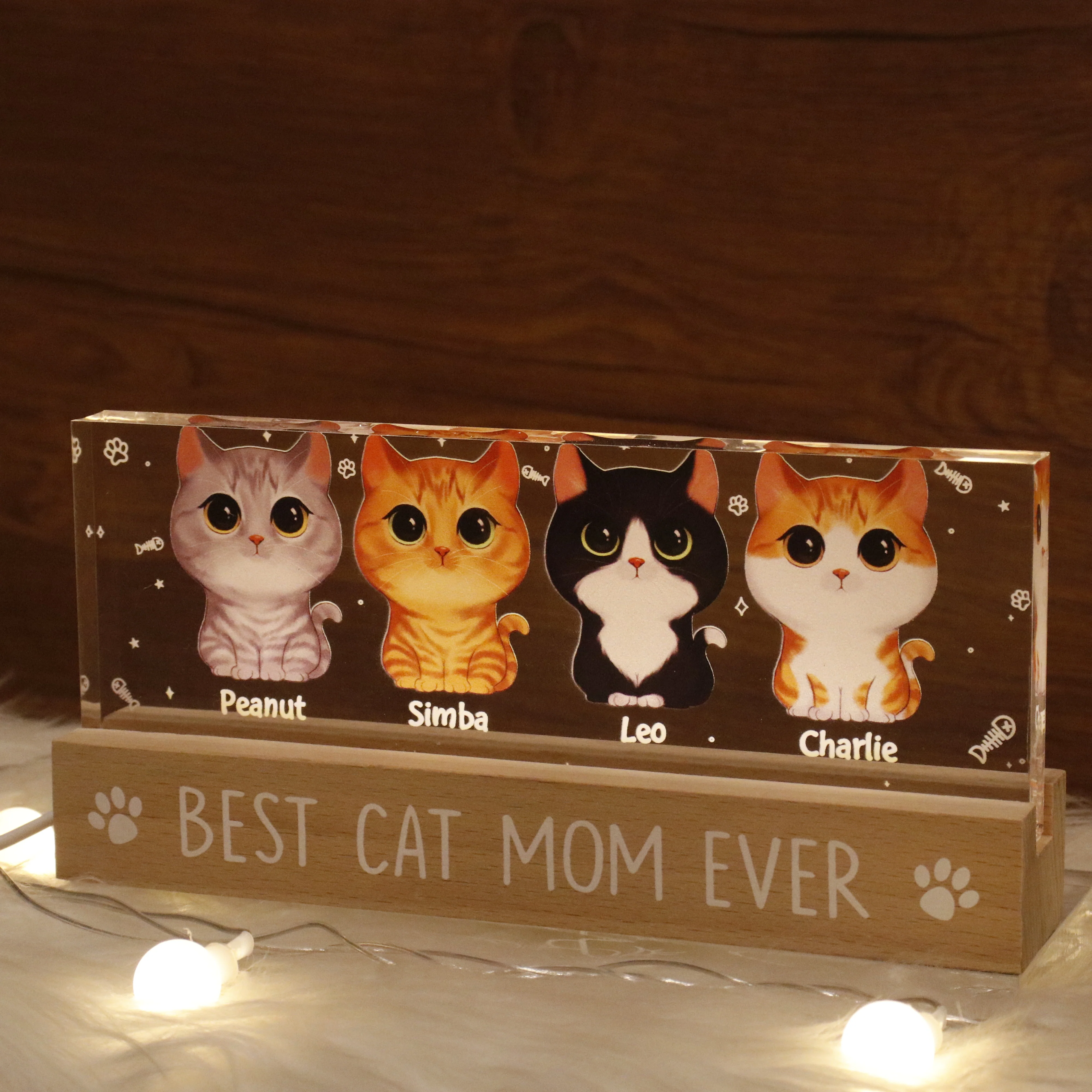 Gift For Cat Mom Personalized Acrylic Block LED Night Light - Image 3