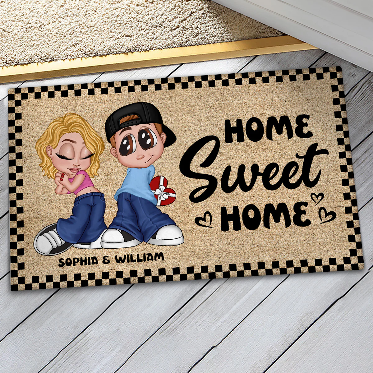 Gift For Couple Home Sweet Home Y2K Style Housewarming Personalized Doormat - Image 3