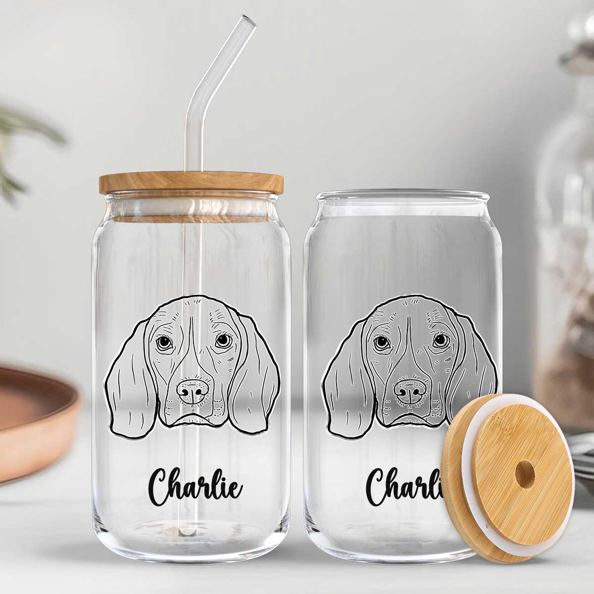 Gift For Dog Mom Dog Lover Dog Outline Personalized Clear Glass Can - Image 3