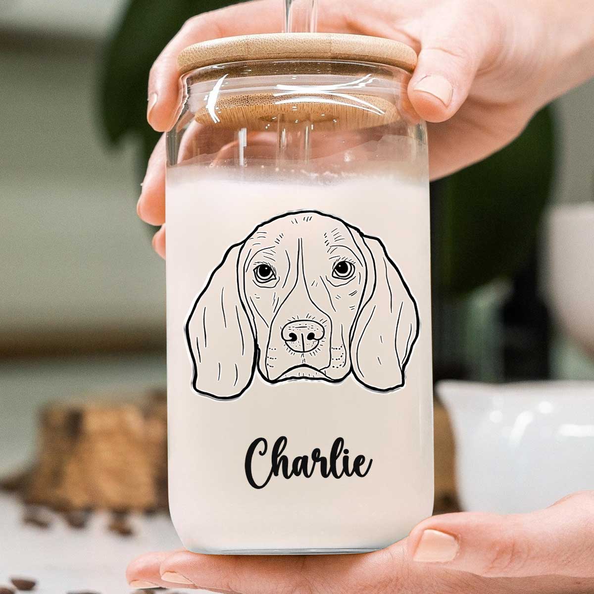 Gift For Dog Mom Dog Lover Dog Outline Personalized Clear Glass Can - Image 4