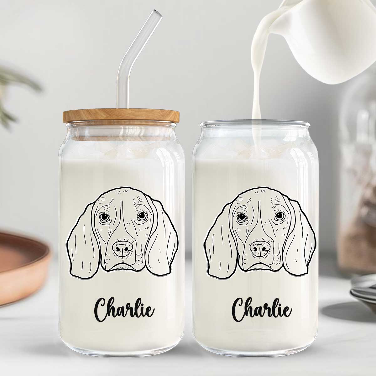 Gift For Dog Mom Dog Lover Dog Outline Personalized Clear Glass Can - Image 5