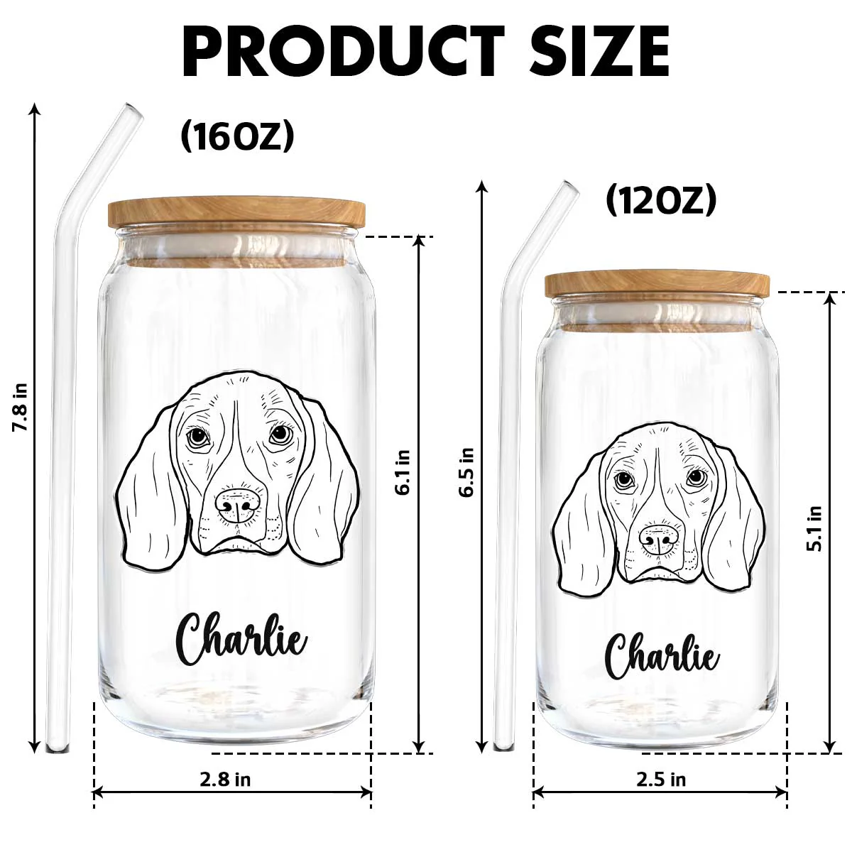 Gift For Dog Mom Dog Lover Dog Outline Personalized Clear Glass Can - Image 6