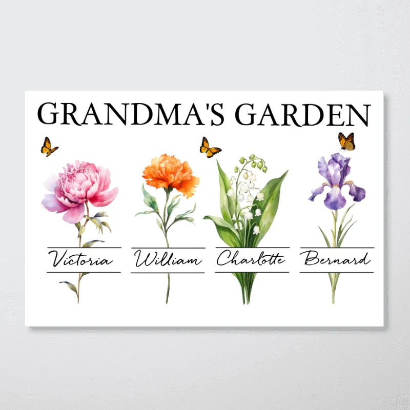 Gift For Grandma Grandma‘s Garden Beautiful Birth Month Flower With Names Personalized Horizontal Poster - Image 7