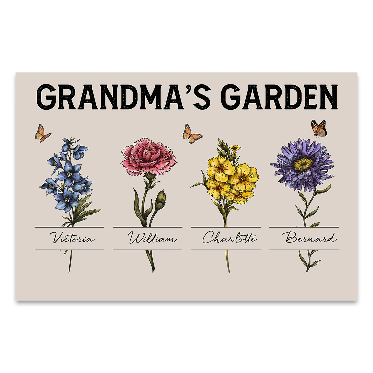 Gift For Grandma Grandma‘s Garden Beautiful Vintage Birth Month Flower With Names Personalized Horizontal Poster - Image 2