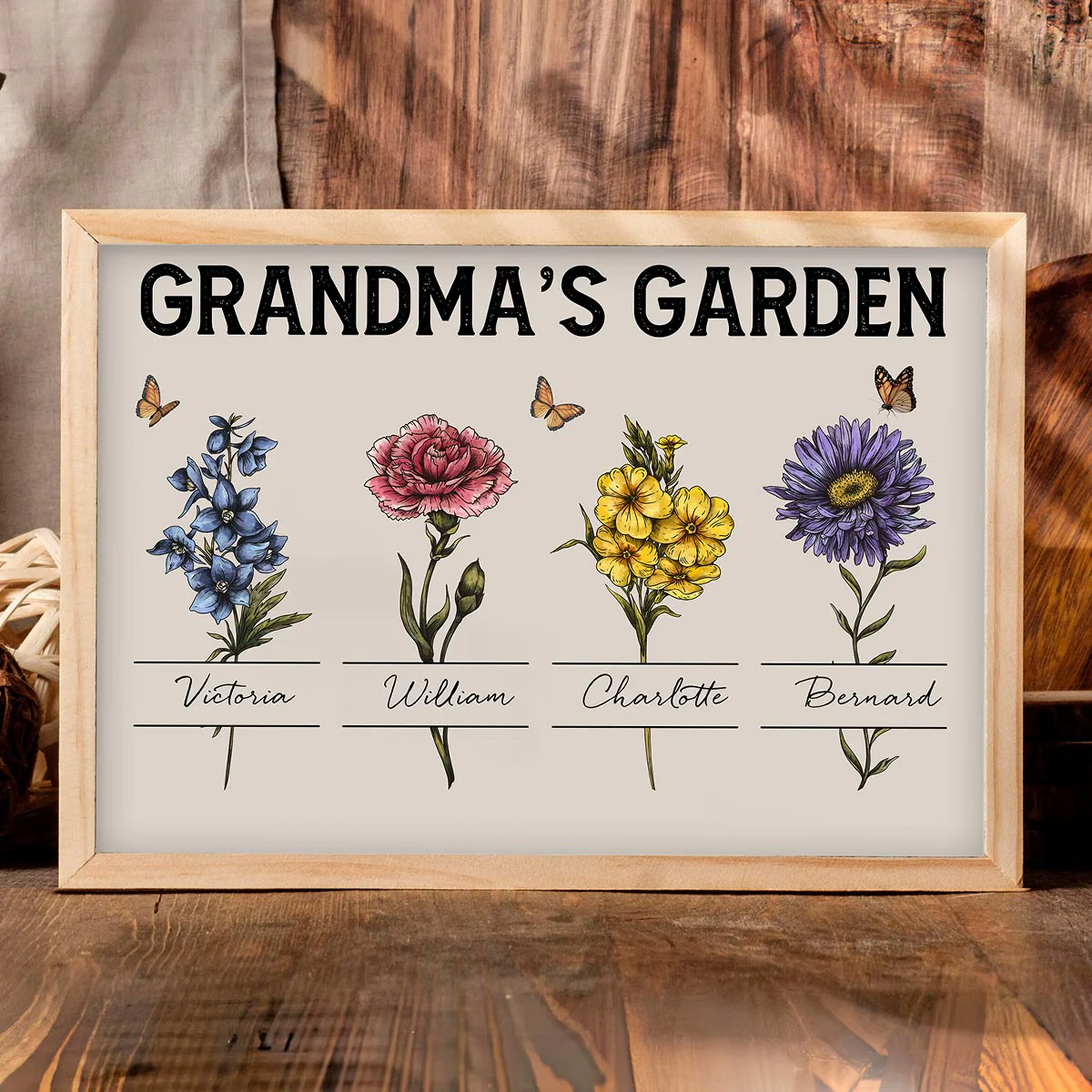 Gift For Grandma Grandma‘s Garden Beautiful Vintage Birth Month Flower With Names Personalized Horizontal Poster - Image 3