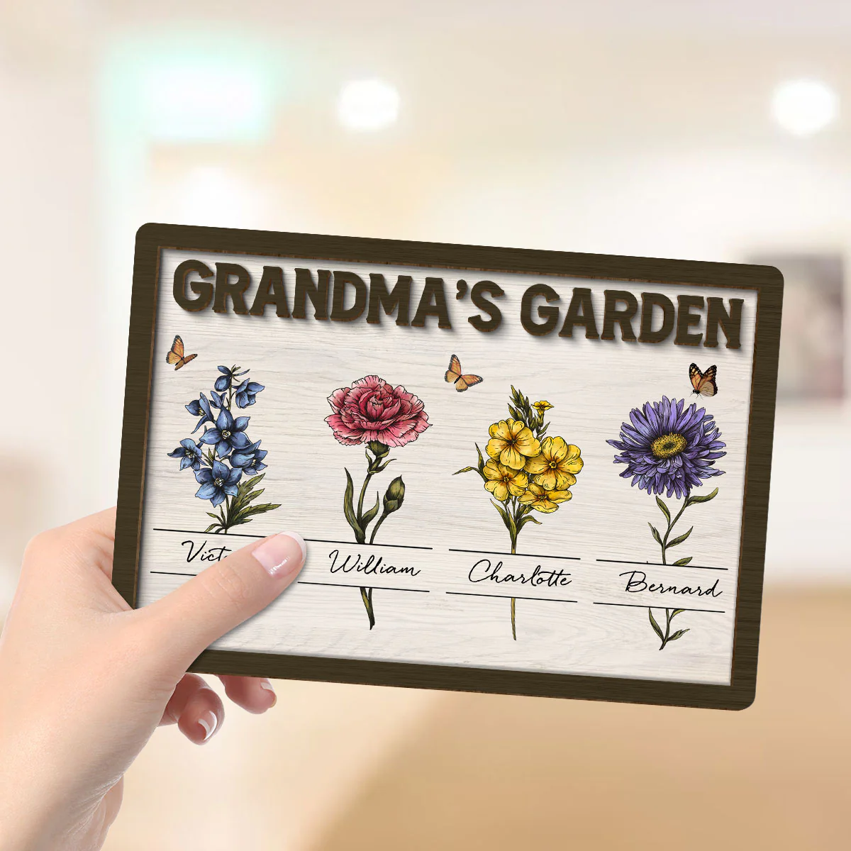 Gift For Grandma Grandma‘s Garden Beautiful Vintage Birth Month Flower With Names Personalized 2-Layer Wooden Plaque - Image 4