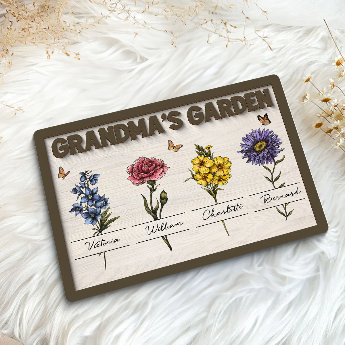 Gift For Grandma Grandma‘s Garden Beautiful Vintage Birth Month Flower With Names Personalized 2-Layer Wooden Plaque - Image 5