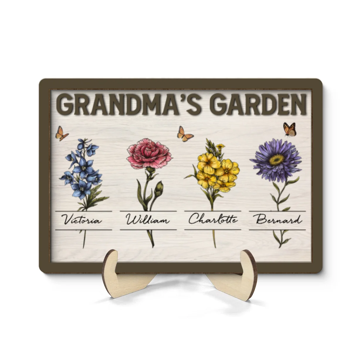 Gift For Grandma Grandma‘s Garden Beautiful Vintage Birth Month Flower With Names Personalized 2-Layer Wooden Plaque - Image 8