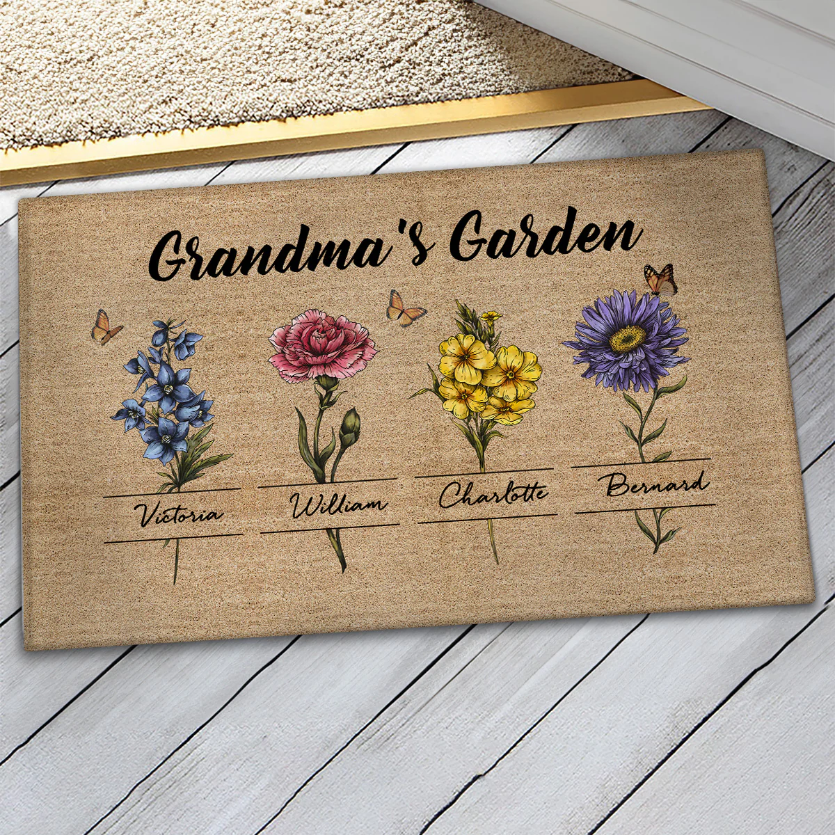 Gift For Grandma Grandma‘s Garden Beautiful Vintage Birth Month Flower With Names Personalized Doormat - Image 3