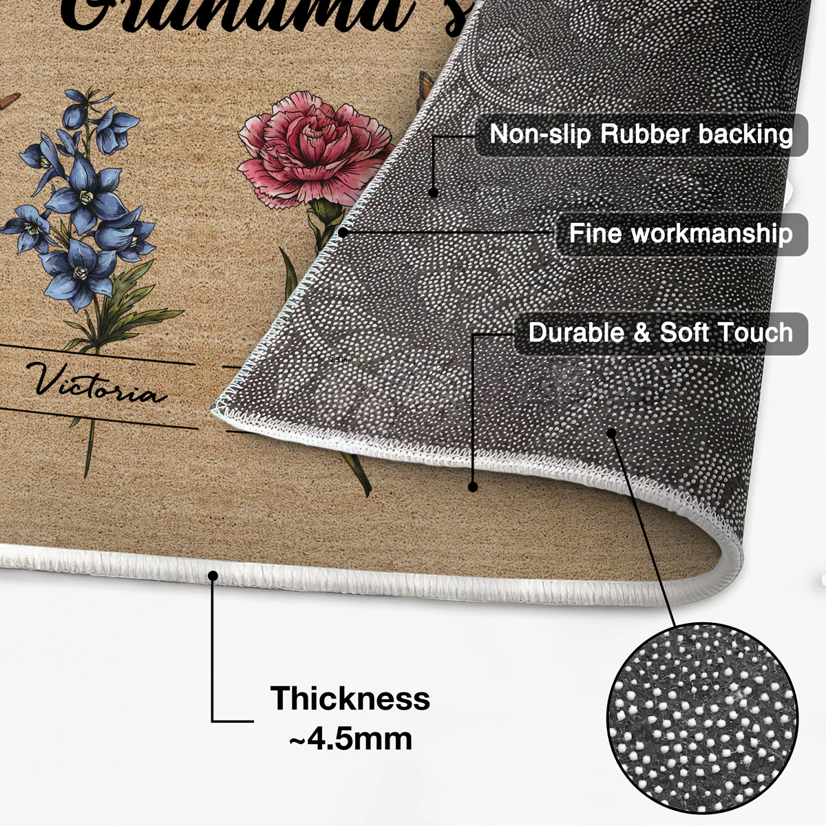 Gift For Grandma Grandma‘s Garden Beautiful Vintage Birth Month Flower With Names Personalized Doormat - Image 4