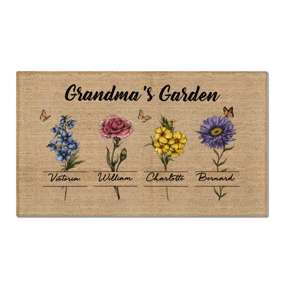 Gift For Grandma Grandma‘s Garden Beautiful Vintage Birth Month Flower With Names Personalized Doormat - Image 6