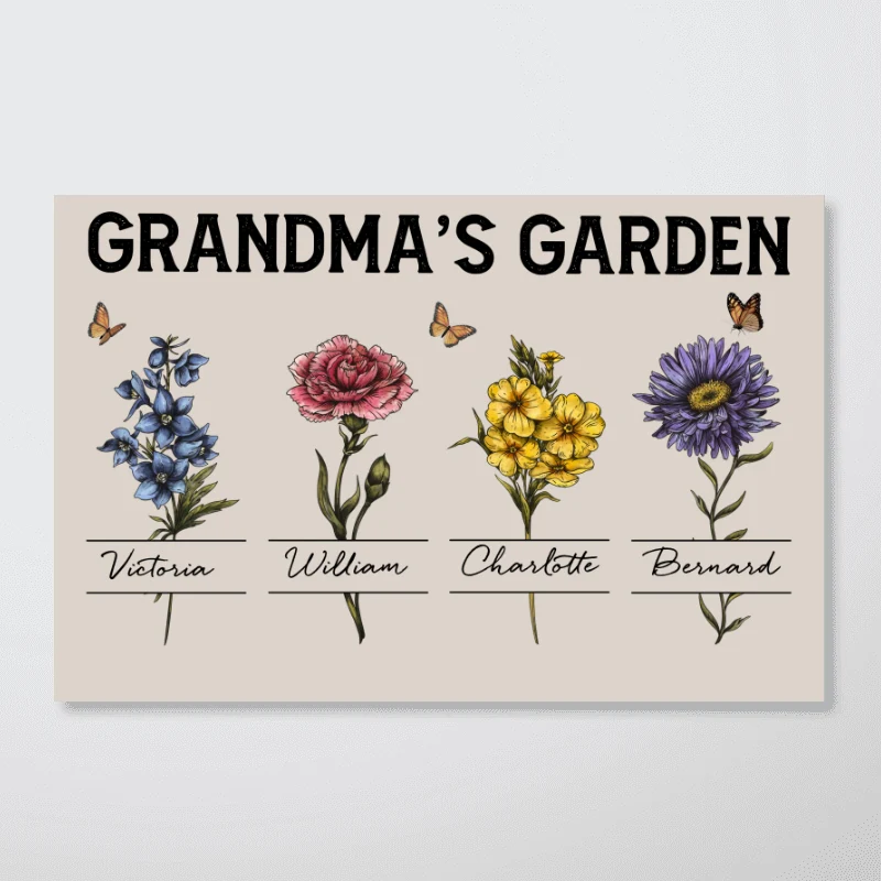 Gift For Grandma Grandma‘s Garden Beautiful Vintage Birth Month Flower With Names Personalized Horizontal Poster - Image 7