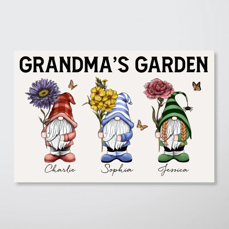 Gift For Grandma Grandma‘s Garden Gnomes With Beautiful Vintage Birth Flowers Personalized Poster - Image 6