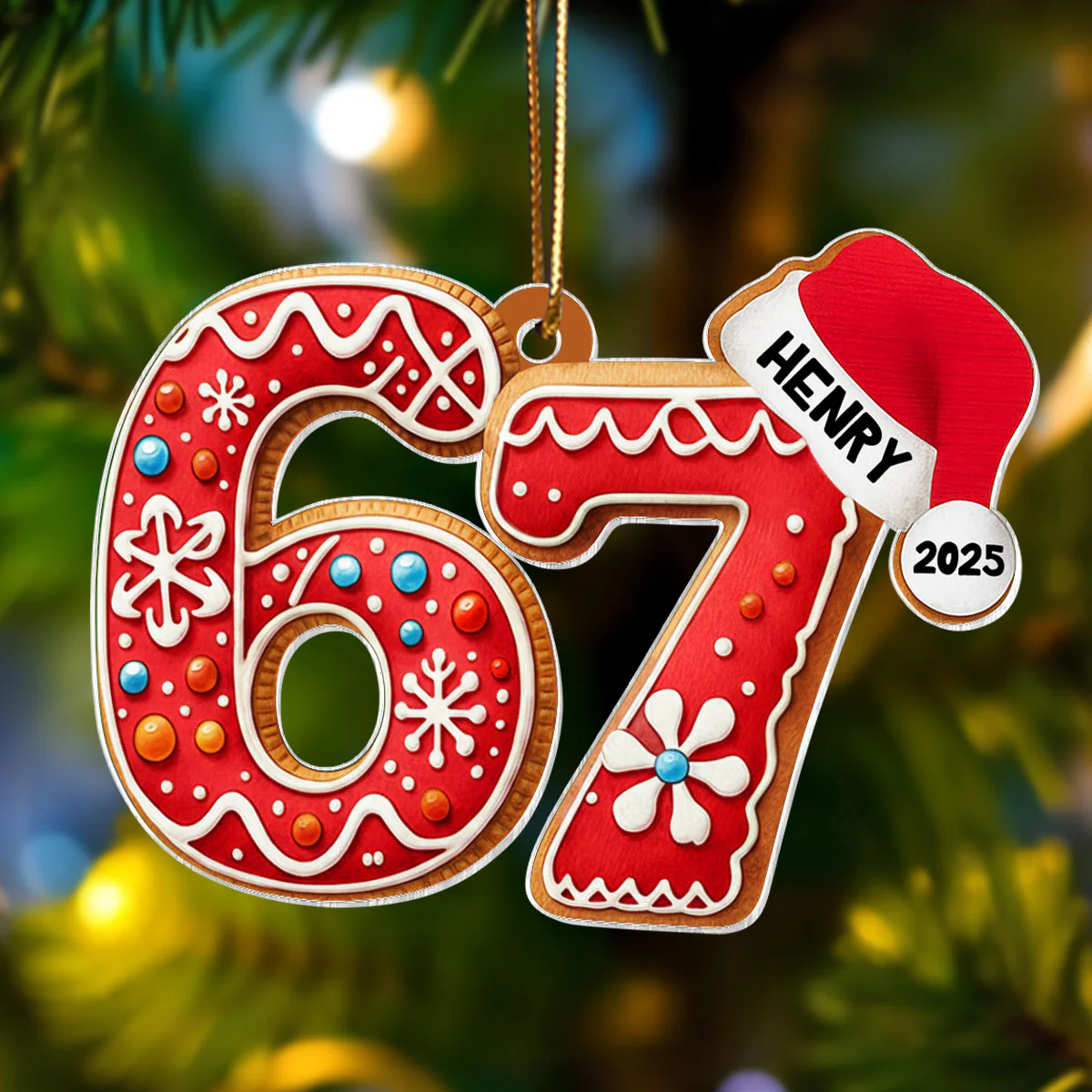 Gingerbread 67 Six Seven - Personalized Acrylic Ornament - Teen Slang Funny Tree Decor, Funny Teen Grandkid Gift - Image 3