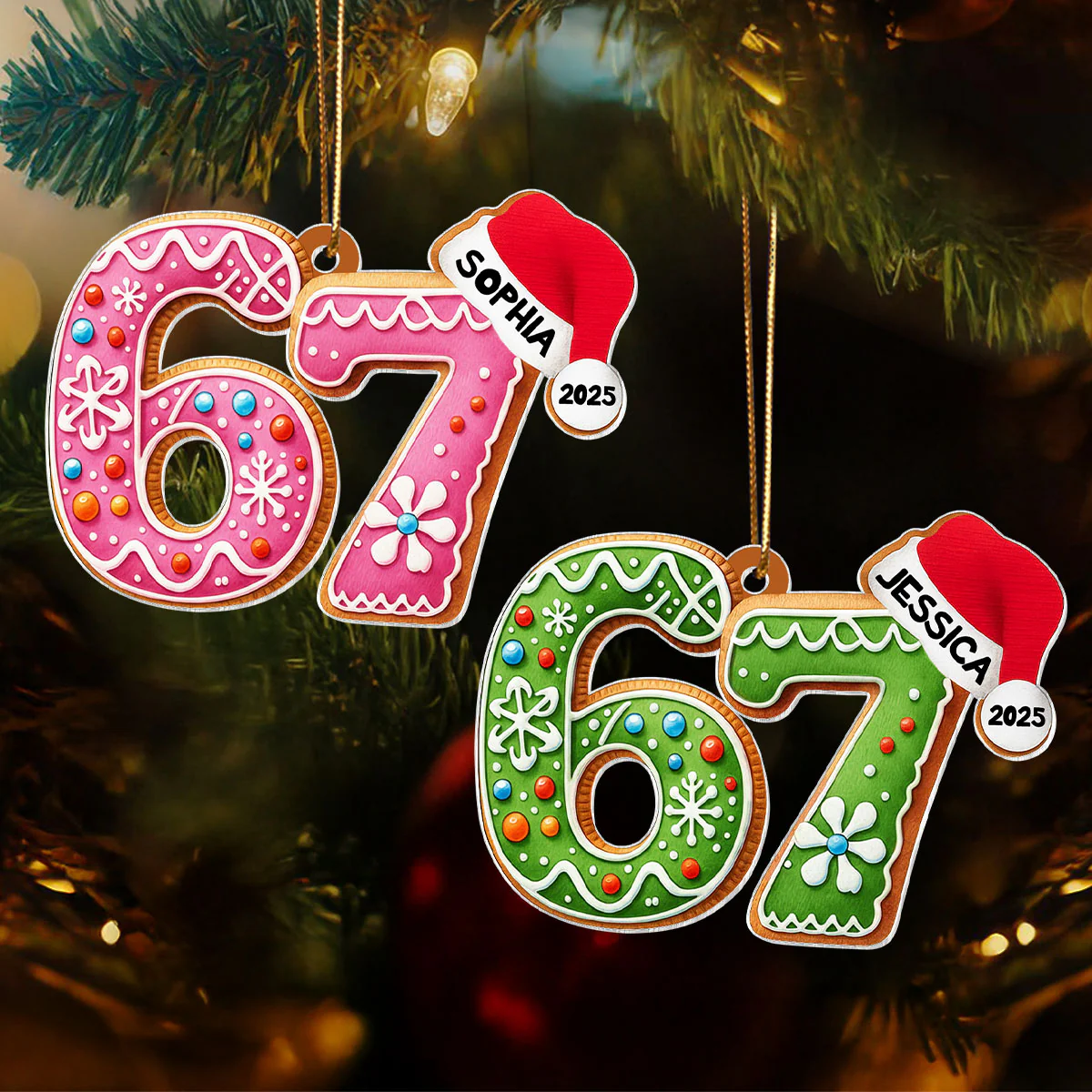 Gingerbread 67 Six Seven - Personalized Acrylic Ornament - Teen Slang Funny Tree Decor, Funny Teen Grandkid Gift - Image 4