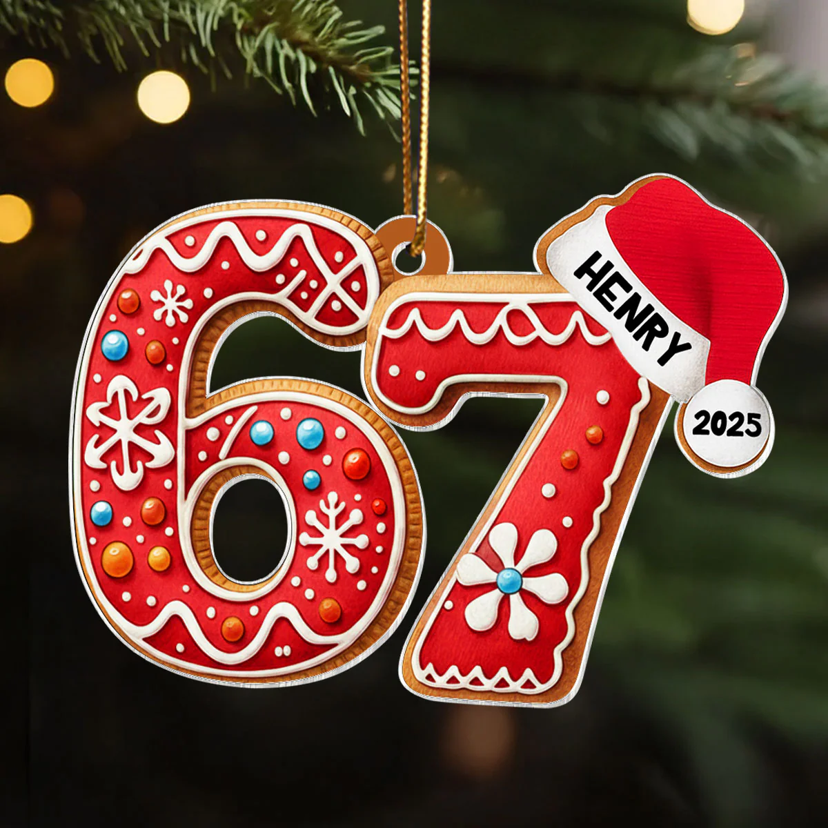 Gingerbread 67 Six Seven - Personalized Acrylic Ornament - Teen Slang Funny Tree Decor, Funny Teen Grandkid Gift - Image 5