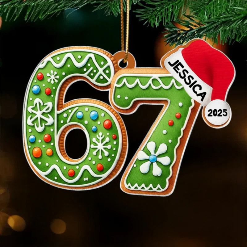 Gingerbread 67 Six Seven - Personalized Acrylic Ornament - Teen Slang Funny Tree Decor, Funny Teen Grandkid Gift - Image 7