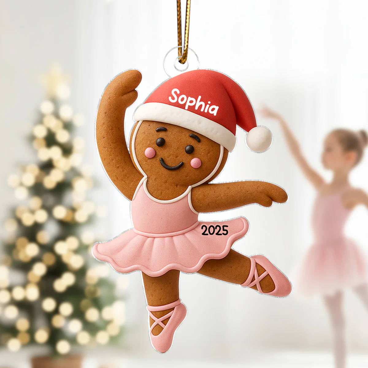Gingerbread Balletina Dance - Personalized Acrylic Ornament - Unique Christmas Gift For Little Girl, Daughter