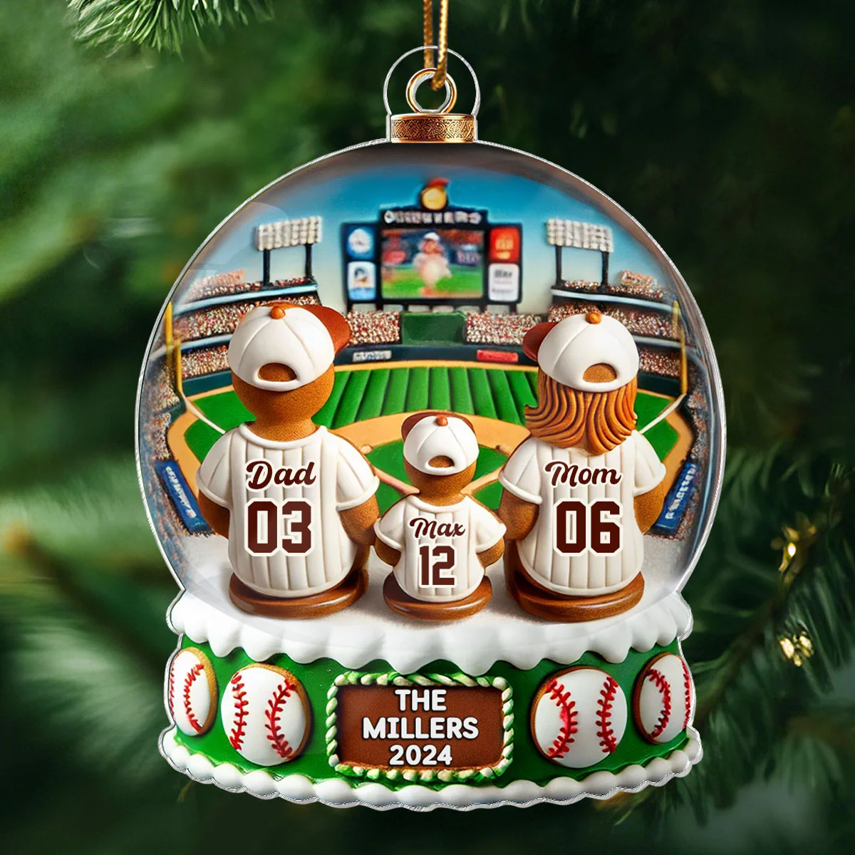 Gingerbread Baseball Family Watching Game Sport Lover 3D Effect Personalized Acrylic Ornament - Image 3