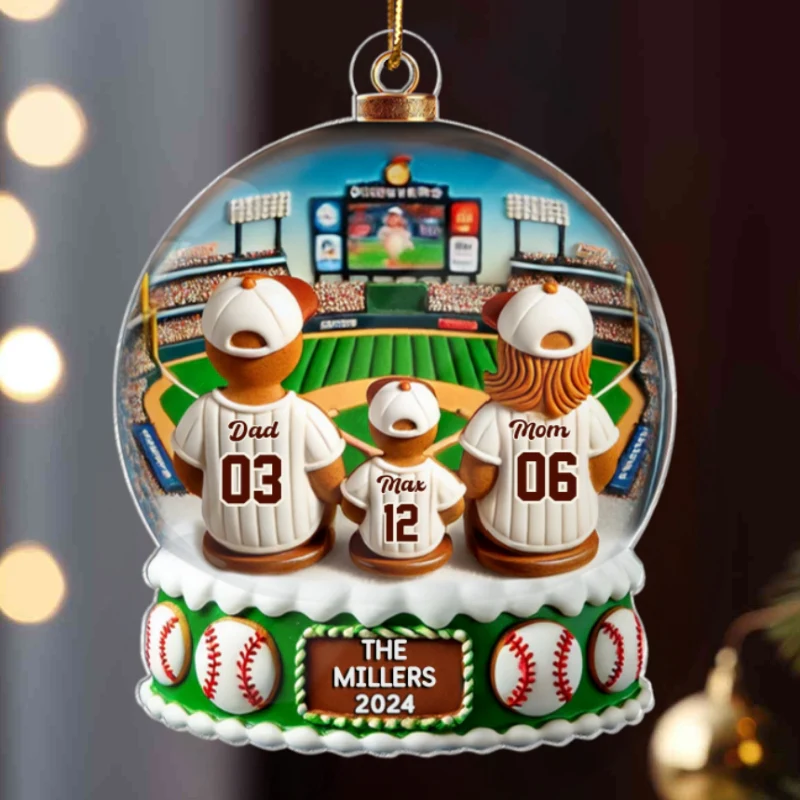 Gingerbread Baseball Family Watching Game Sport Lover 3D Effect Personalized Acrylic Ornament - Image 8