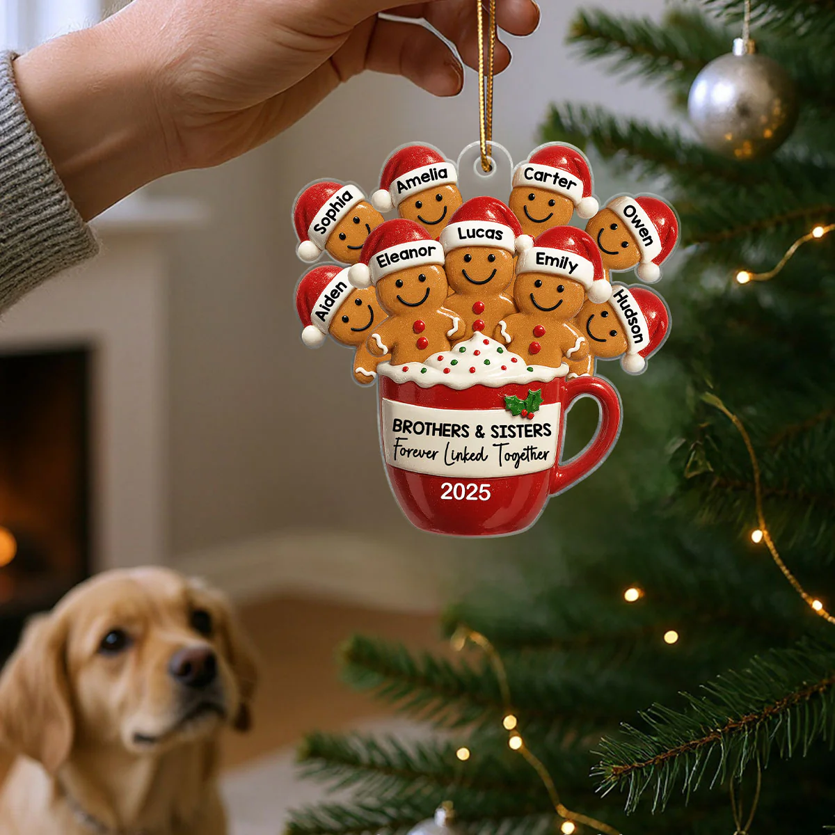 Gingerbread Brothers Sisters Siblings In Hot Cocoa Christmas Personalized Acrylic Ornament - Image 3