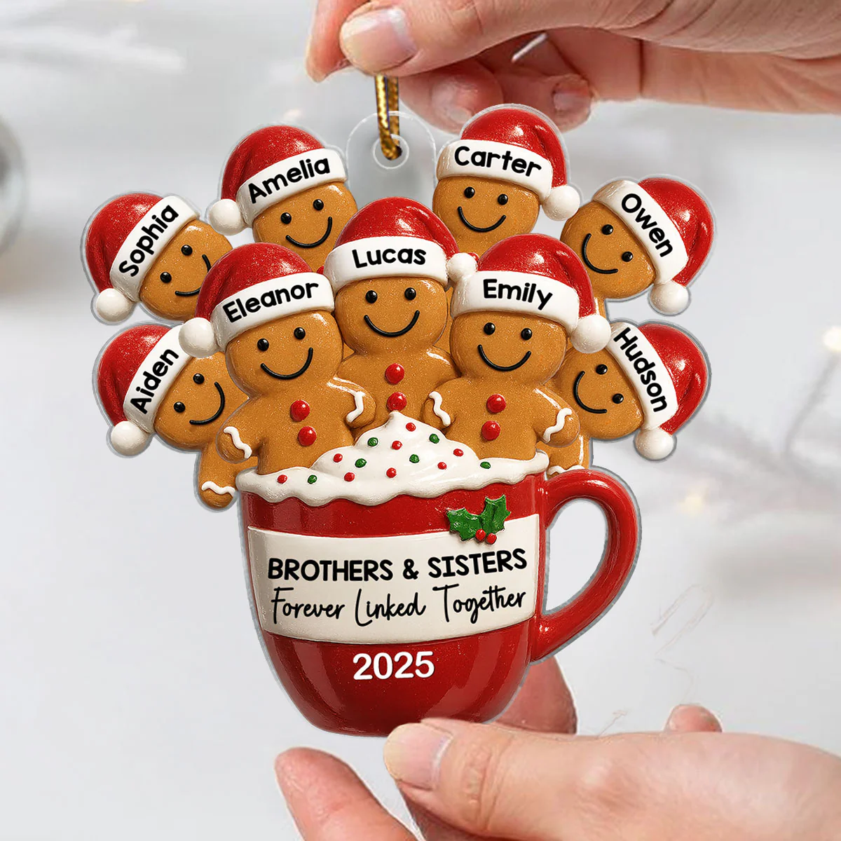 Gingerbread Brothers Sisters Siblings In Hot Cocoa Christmas Personalized Acrylic Ornament - Image 4