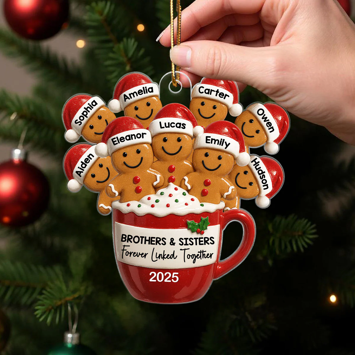 Gingerbread Brothers Sisters Siblings In Hot Cocoa Christmas Personalized Acrylic Ornament - Image 5