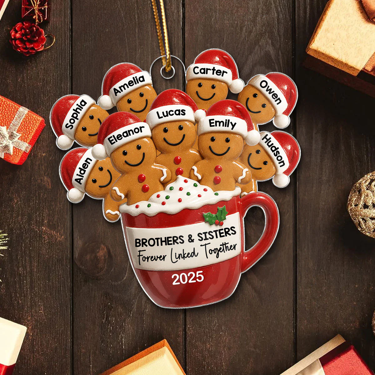 Gingerbread Brothers Sisters Siblings In Hot Cocoa Christmas Personalized Acrylic Ornament - Image 6