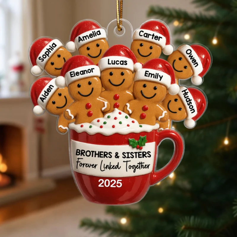 Gingerbread Brothers Sisters Siblings In Hot Cocoa Christmas Personalized Acrylic Ornament - Image 8