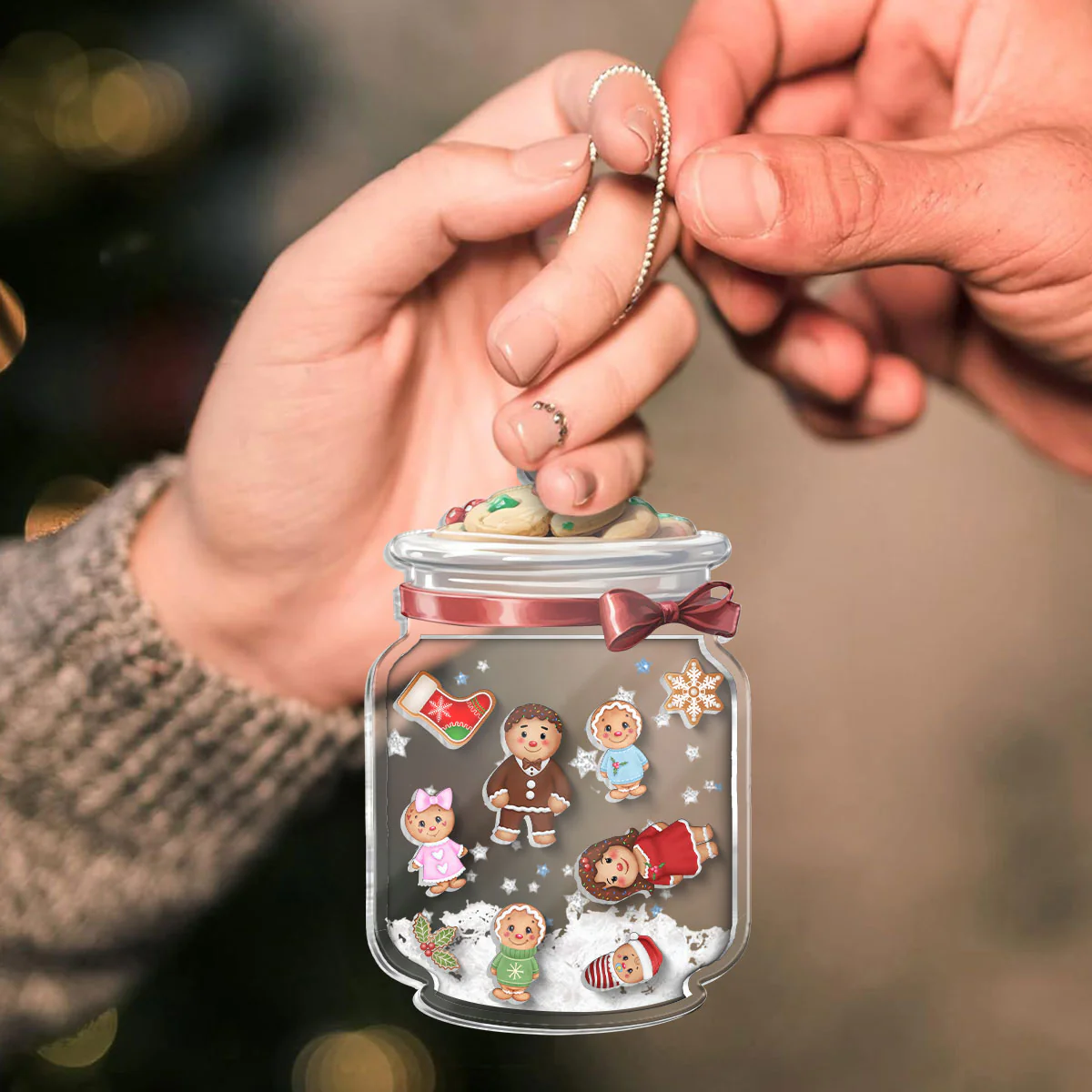 Gingerbread Cookies Jar Personalized Shaker Ornament, Family Christmas Gift - Image 6