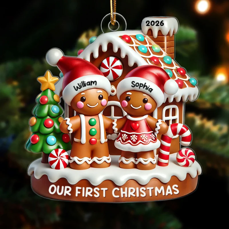 Gingerbread Couple Gingerbread House Polished 3D Effect Personalized Acrylic Ornament - Image 7